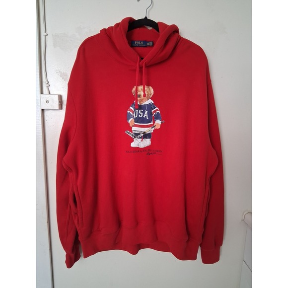 Polo Ralph Lauren Other - Polo Ralph Lauren Polo Bear USA Hockey Hoodie Red Mens 2XB Big & Tall Fleece